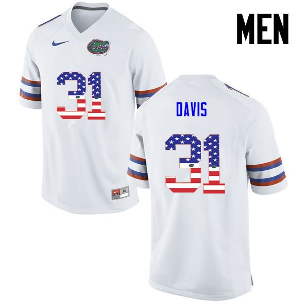 Men's NCAA Florida Gators Shawn Davis #31 Stitched Authentic USA Flag Fashion Nike White College Football Jersey FWY1065WE